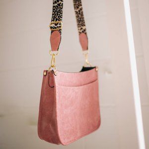 Blossom Pink Crossbody Bag with Leopard Canvas Strap